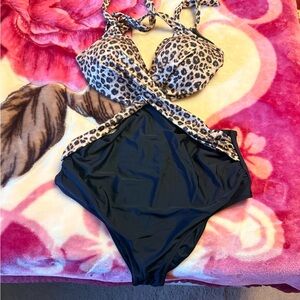Women’s Monokini with Leopard-Print Top Accent
